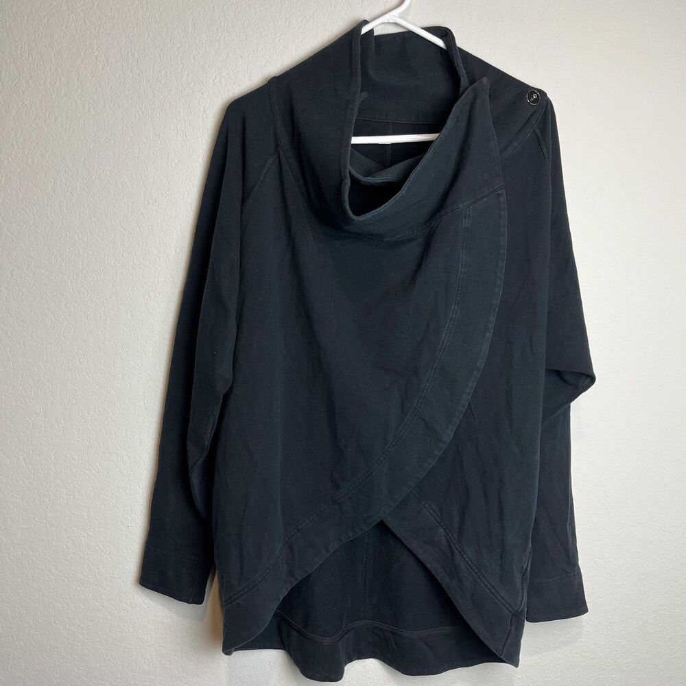 Lululemon Jacket Womens 6 Black Wrap Front Snap Cowl Neck Long Cardigan